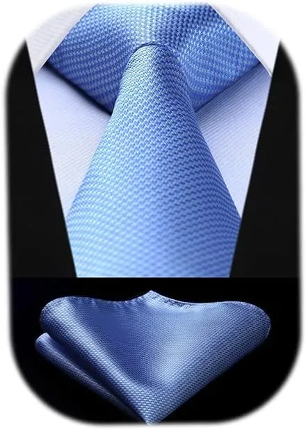 HISDERN Ties for Men Solid Houndstooth Neckties Handkerchief Formal Business Tie & Pocket Square Set Wedding Party