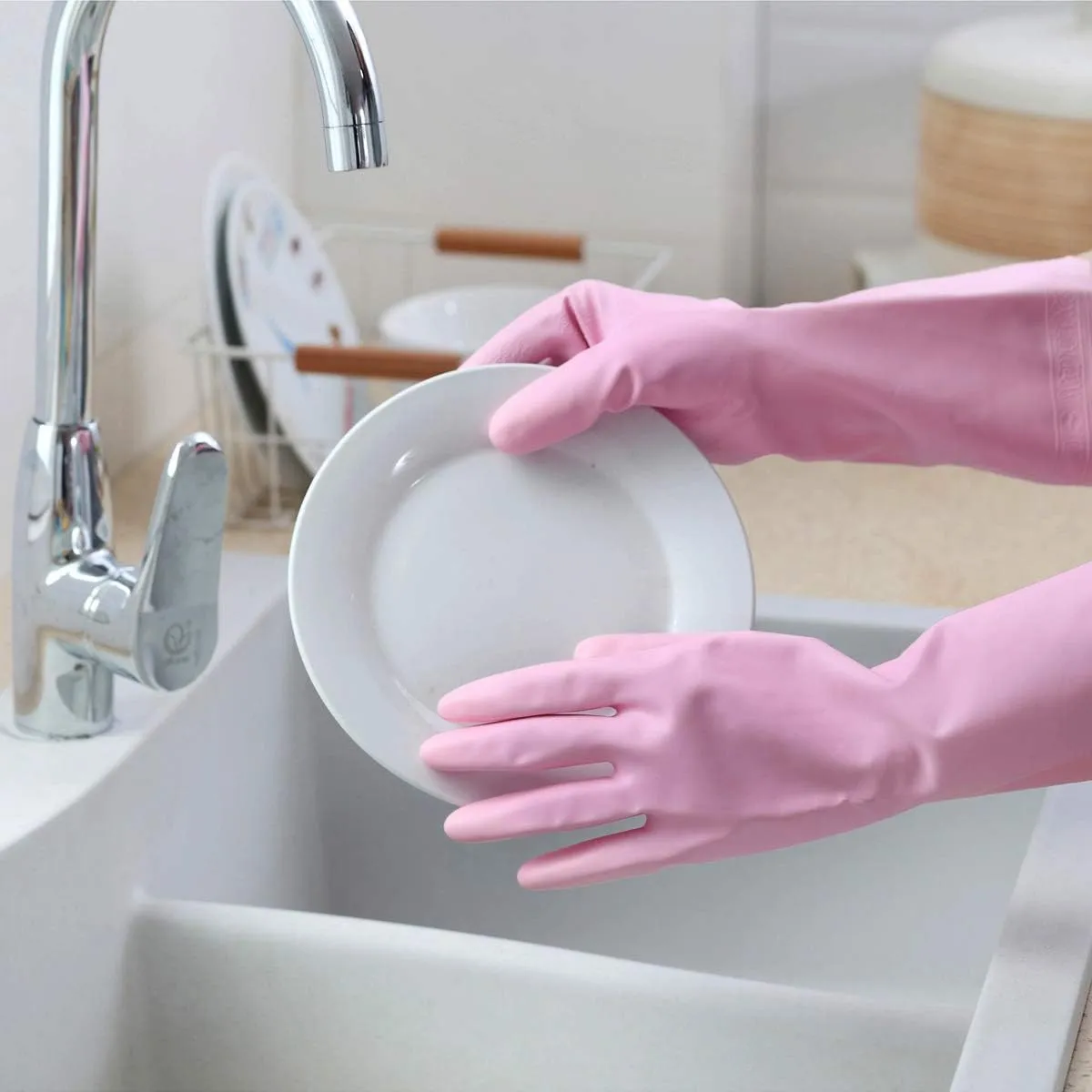HSL Household Cleaning Gloves - 2 Pairs Reusable Kitchen Dishwashing Gloves with Latex Free, Cotton lining, Waterproof, Non-Slip, Ideal for Dishes, Household Chores, and Gardening (Medium)