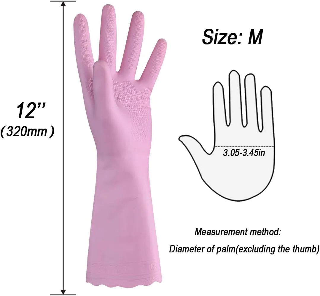 HSL Household Cleaning Gloves - 2 Pairs Reusable Kitchen Dishwashing Gloves with Latex Free, Cotton lining, Waterproof, Non-Slip, Ideal for Dishes, Household Chores, and Gardening (Medium)
