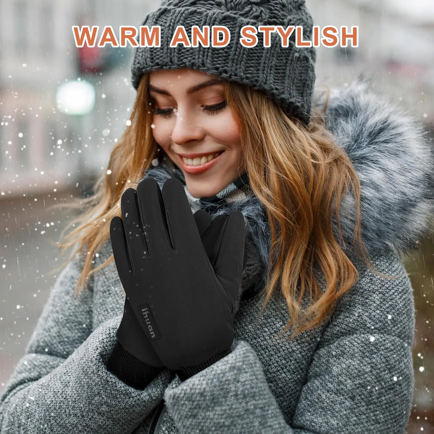 ihuan Winter Waterproof Gloves for Men Women Snow Ski - Cold Weather for Running Cycling, Warm Thermal Touchscreen Finger