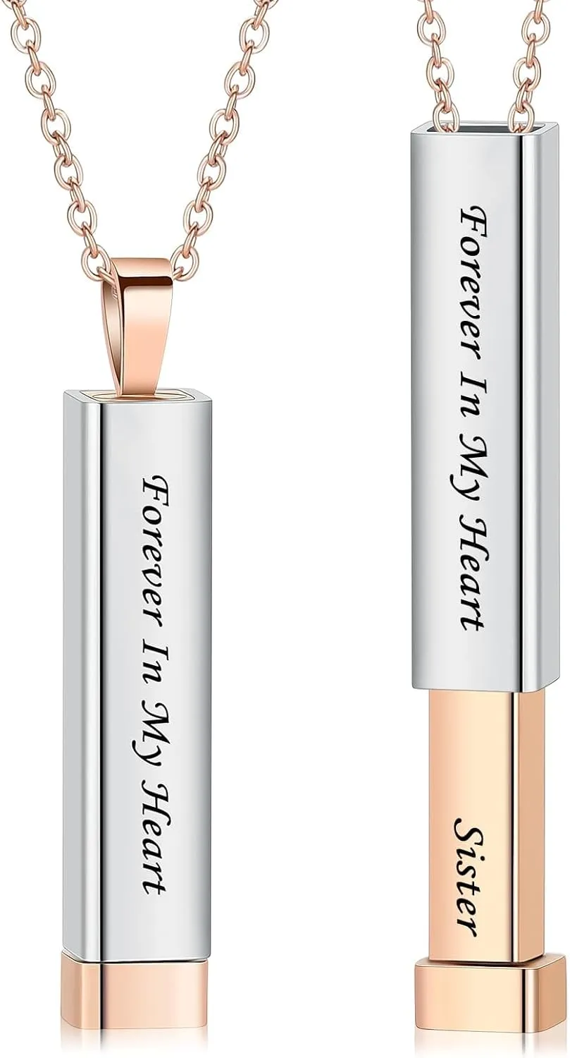 Imrsanl Forever In My Heart Urn Necklaces for Ashes for Women Men Cremation Jewelry Stainess Steel Bar Memorial Locket Pendant Loved Ones Funeral Keepsake