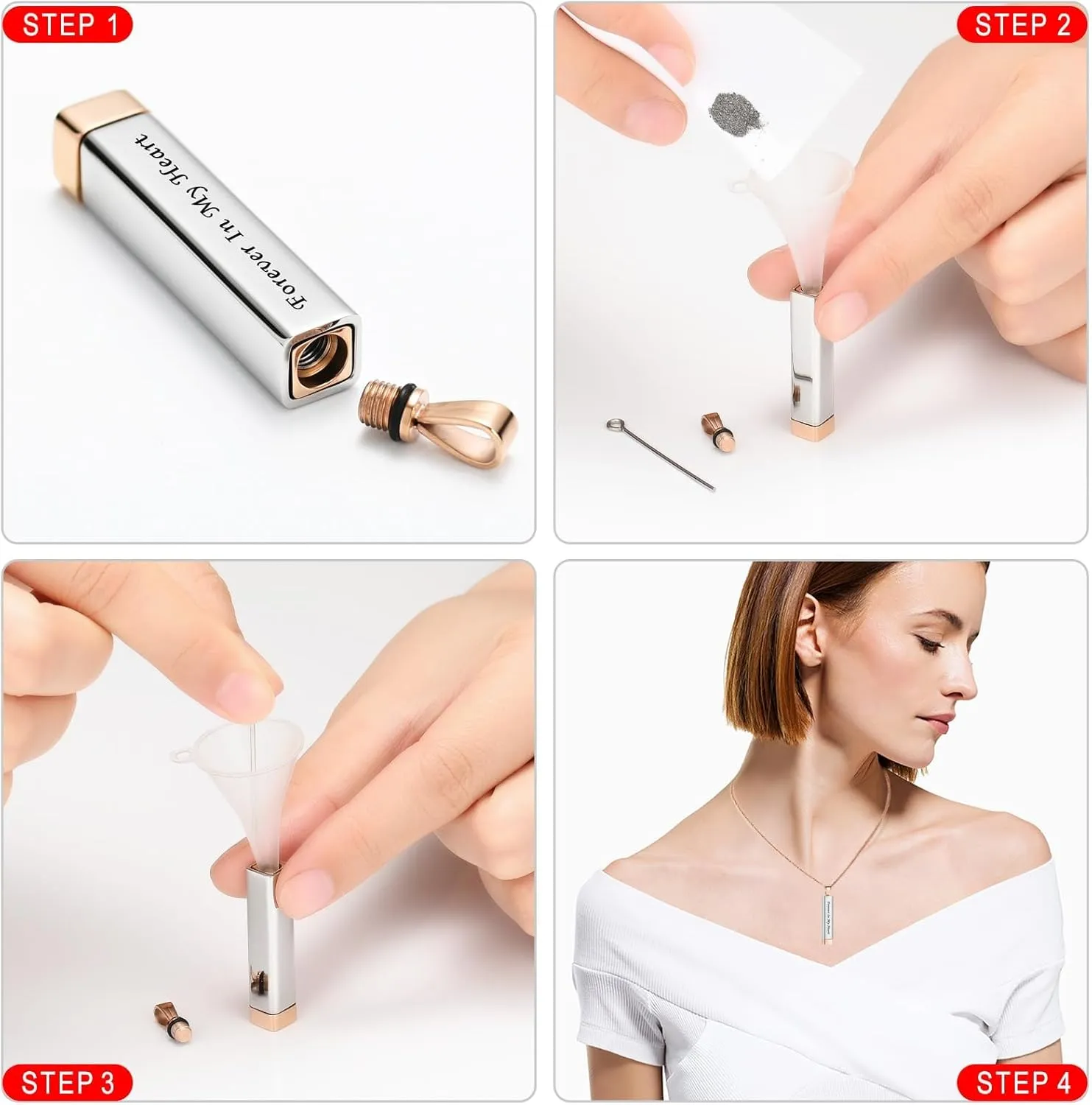 Imrsanl Forever In My Heart Urn Necklaces for Ashes for Women Men Cremation Jewelry Stainess Steel Bar Memorial Locket Pendant Loved Ones Funeral Keepsake