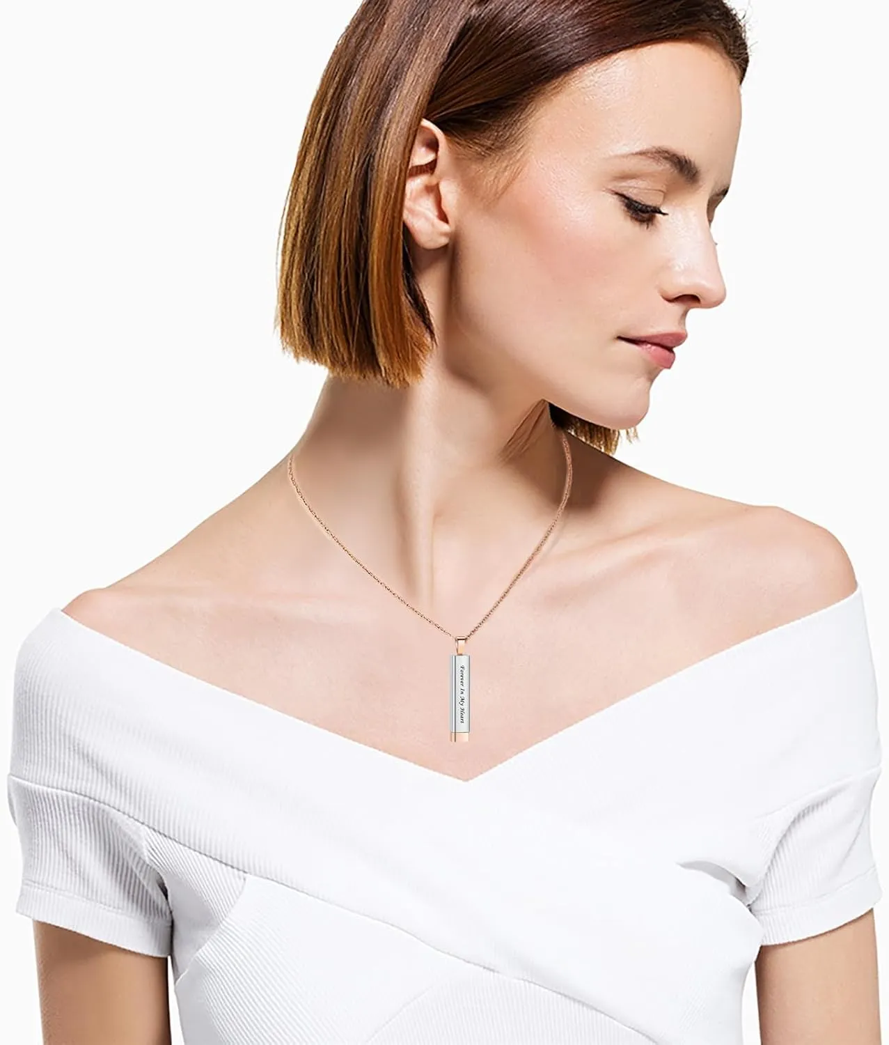 Imrsanl Forever In My Heart Urn Necklaces for Ashes for Women Men Cremation Jewelry Stainess Steel Bar Memorial Locket Pendant Loved Ones Funeral Keepsake