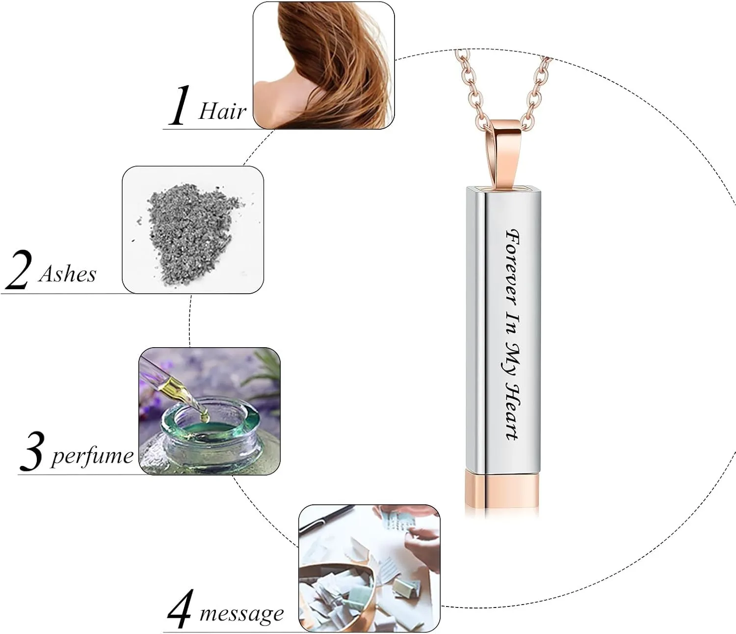 Imrsanl Forever In My Heart Urn Necklaces for Ashes for Women Men Cremation Jewelry Stainess Steel Bar Memorial Locket Pendant Loved Ones Funeral Keepsake