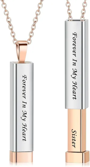 Imrsanl Forever In My Heart Urn Necklaces for Ashes for Women Men Cremation Jewelry Stainess Steel Bar Memorial Locket Pendant Loved Ones Funeral Keepsake