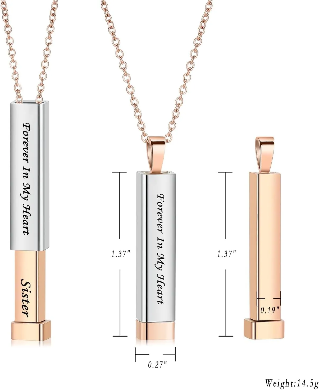 Imrsanl Forever In My Heart Urn Necklaces for Ashes for Women Men Cremation Jewelry Stainess Steel Bar Memorial Locket Pendant Loved Ones Funeral Keepsake