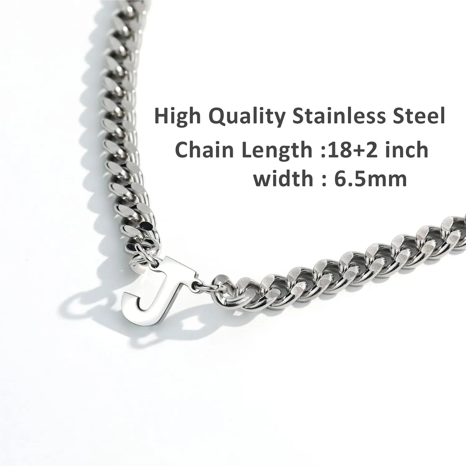 Initial A-Z Cuban Link Chain Necklace for Men Women Stainless Steel Letter Pendant Chain 6.5mm Width 18 2 Inches Jewelry Gift for Men