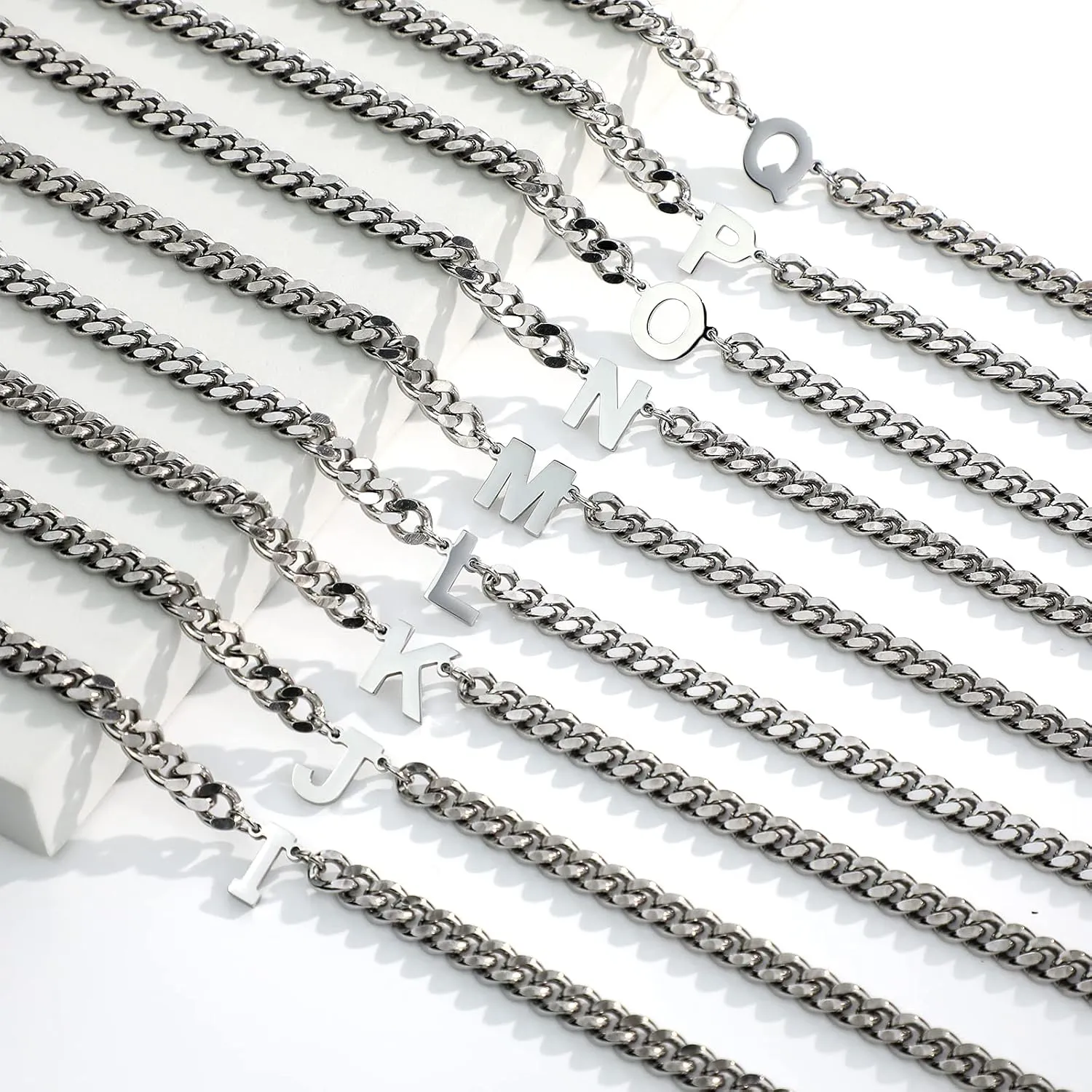 Initial A-Z Cuban Link Chain Necklace for Men Women Stainless Steel Letter Pendant Chain 6.5mm Width 18 2 Inches Jewelry Gift for Men