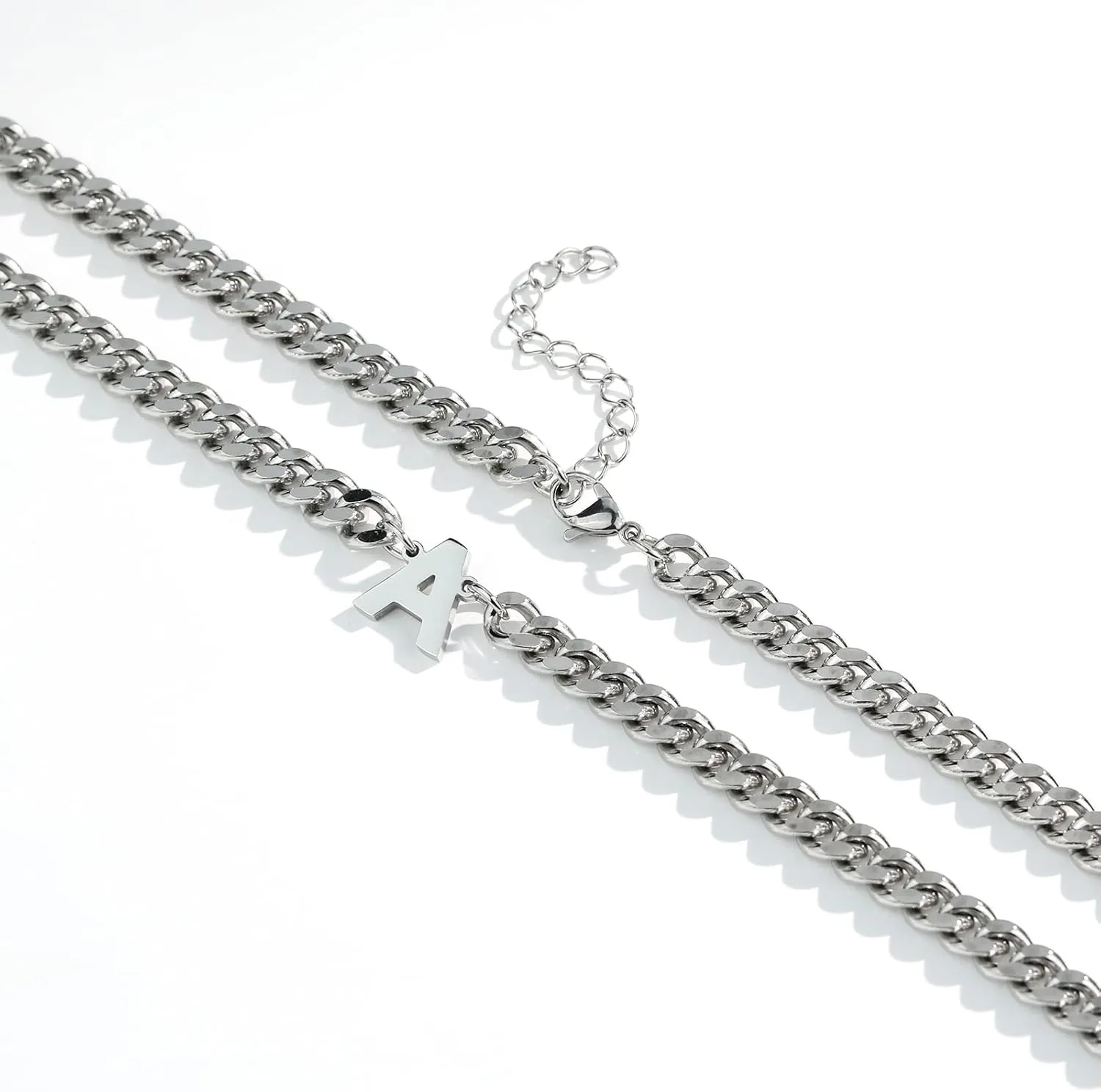Initial A-Z Cuban Link Chain Necklace for Men Women Stainless Steel Letter Pendant Chain 6.5mm Width 18 2 Inches Jewelry Gift for Men