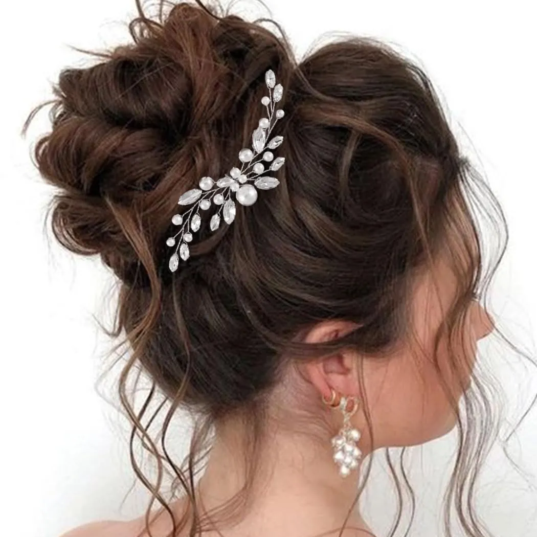 JAKAWIN Pearl Bride Wedding Hair Pins Silver Bridal Hair Clip Accessories Rhinestone Hair Piece for Women HP179 (1 Silver)