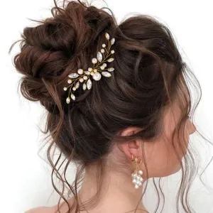 JAKAWIN Pearl Bride Wedding Hair Pins Silver Bridal Hair Clip Accessories Rhinestone Hair Piece for Women HP179 (2 Gold)