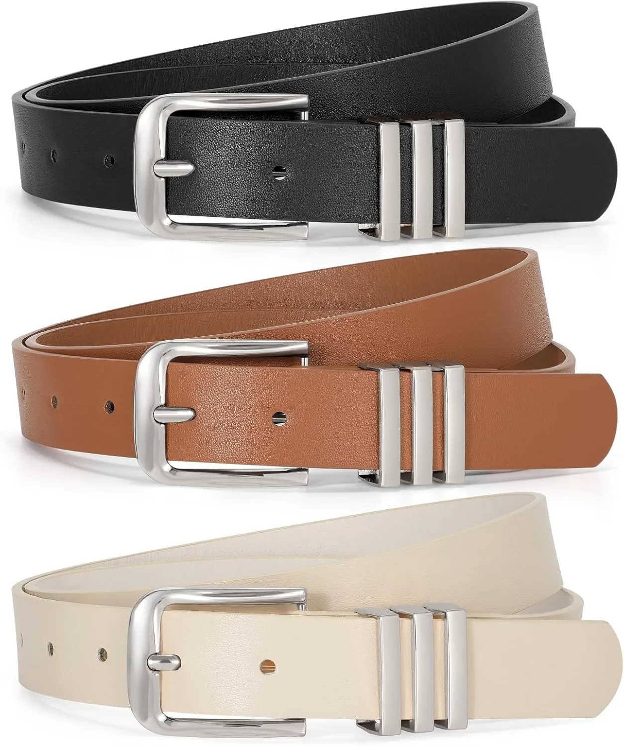 JASGOOD 3 Pack Women's Leather Belts Ladies Fashion Leather Belts for Jeans Pants Dress with Gold Buckle
