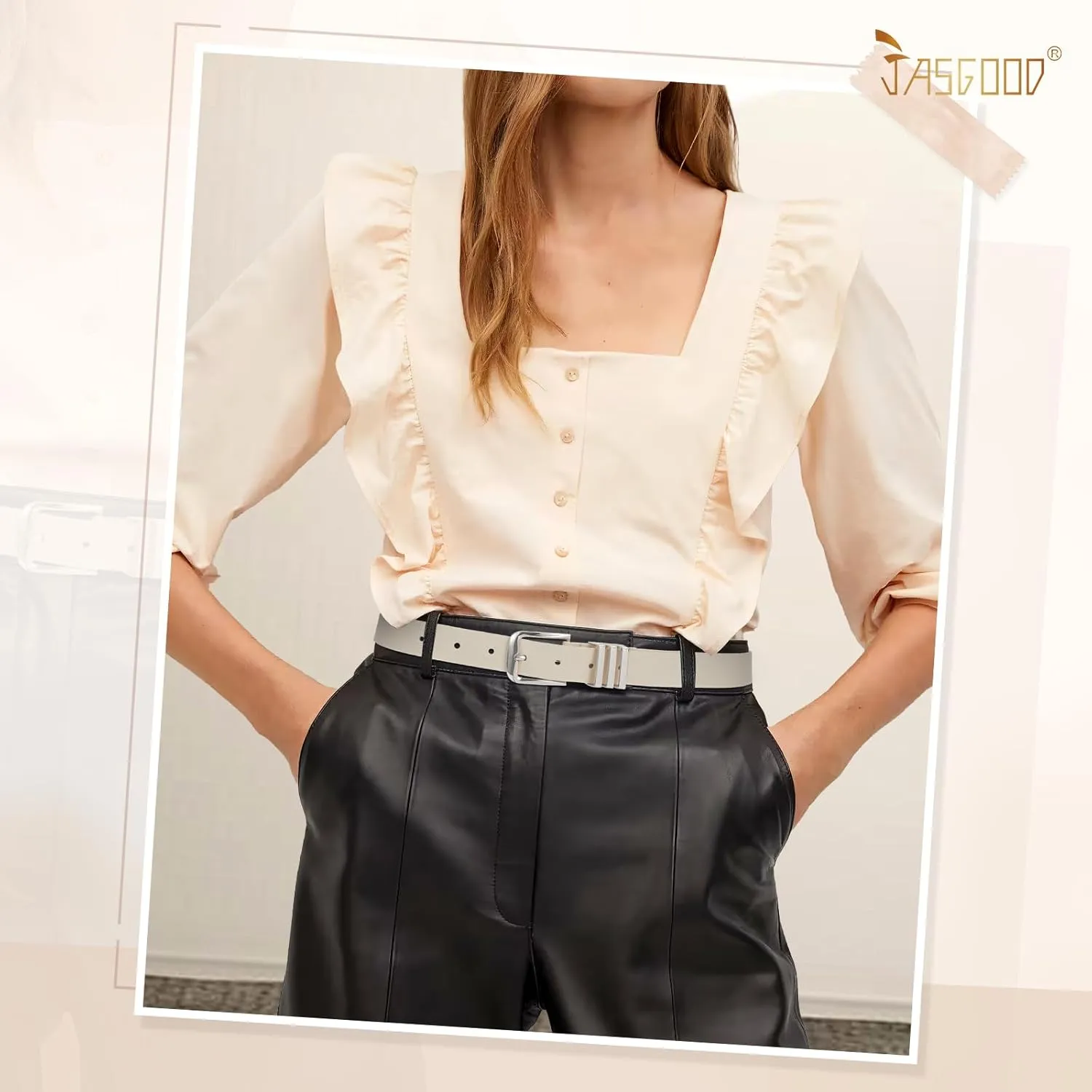 JASGOOD 3 Pack Women's Leather Belts Ladies Fashion Leather Belts for Jeans Pants Dress with Gold Buckle