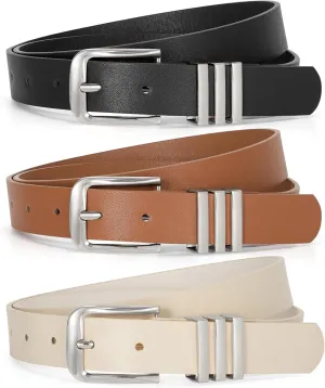 JASGOOD 3 Pack Women's Leather Belts Ladies Fashion Leather Belts for Jeans Pants Dress with Gold Buckle