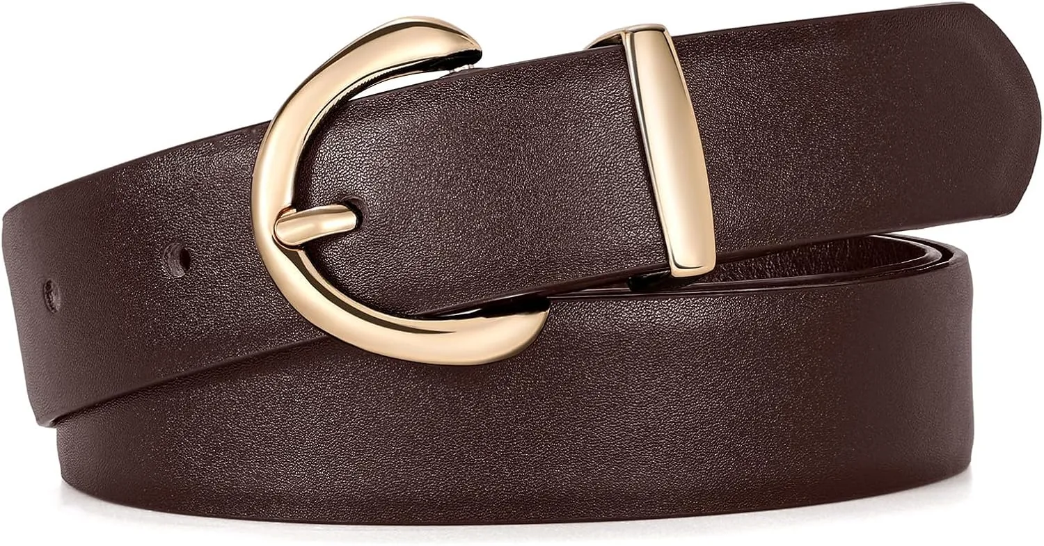 JASGOOD Women Leather Belt Fashion Ladies Waist Belt for Jeans Casual Faux Leather Belt with Gold Buckle