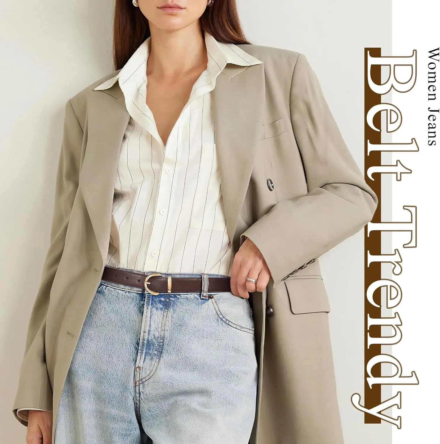 JASGOOD Women Leather Belt Fashion Ladies Waist Belt for Jeans Casual Faux Leather Belt with Gold Buckle