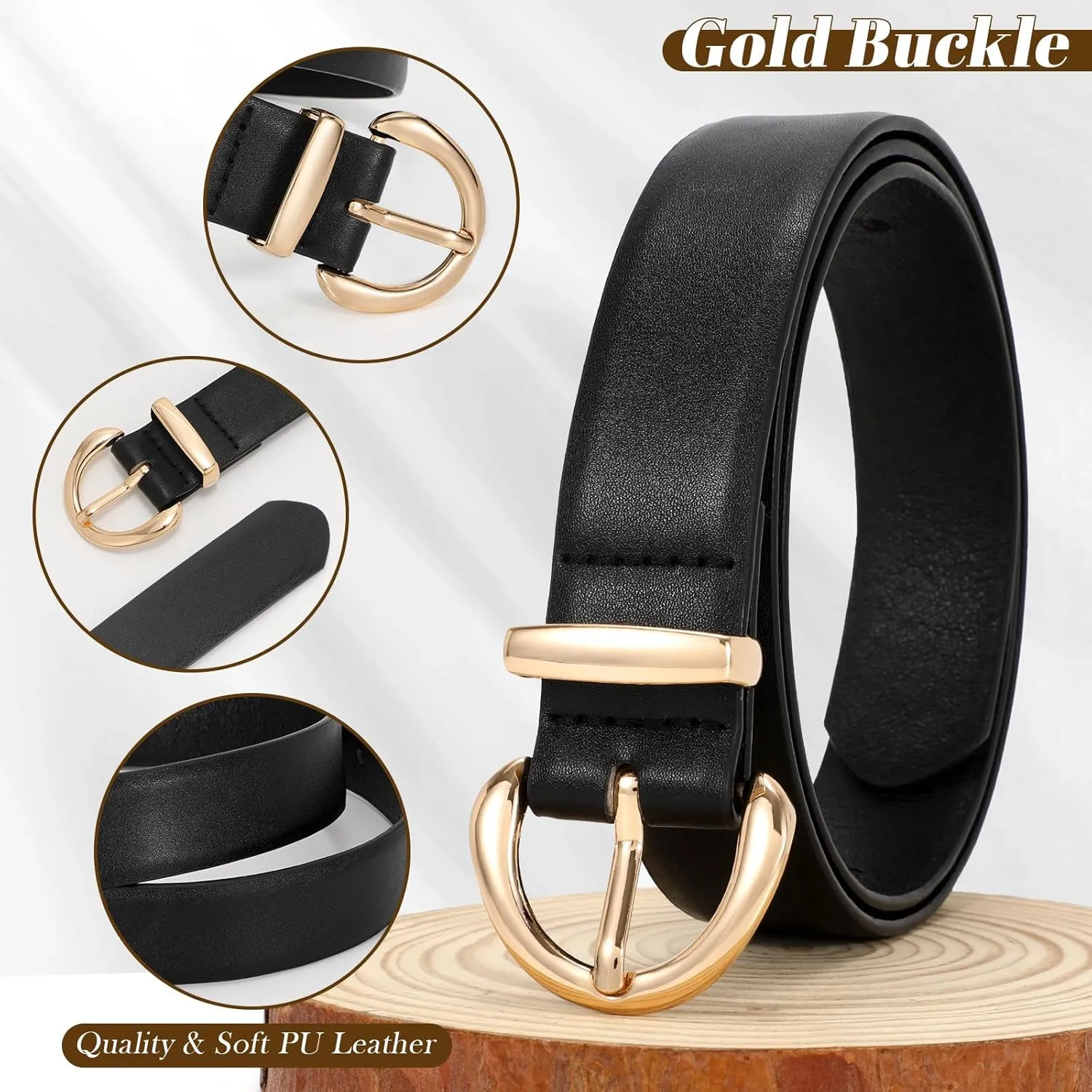 JASGOOD Women Leather Belt Fashion Ladies Waist Belt for Jeans Casual Faux Leather Belt with Gold Buckle