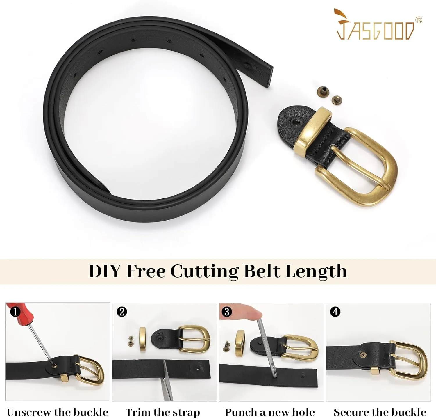 JASGOOD Womens Leather Belts for Jeans Pants 1.1" Width Vintage Ladies Belts for Dresses