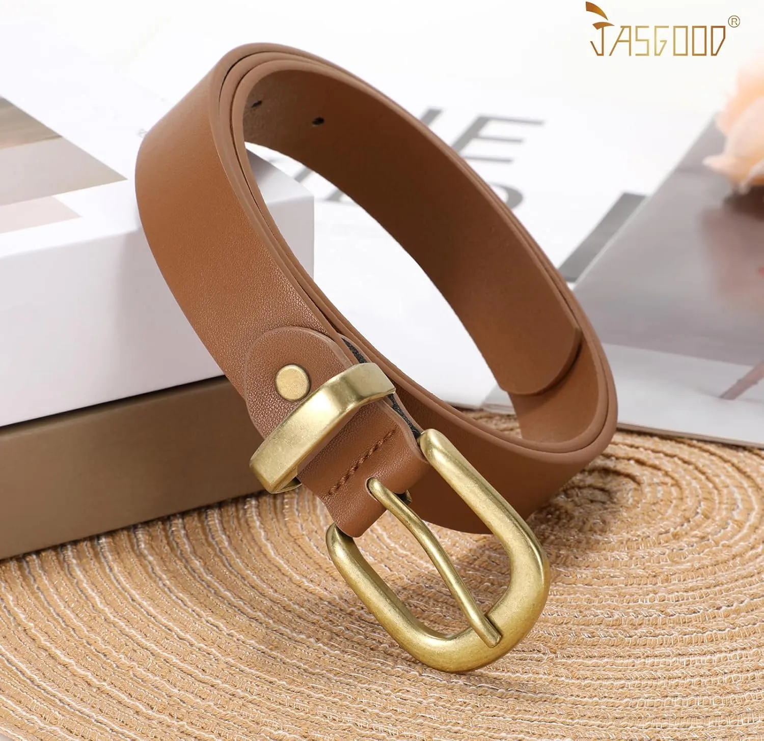JASGOOD Womens Leather Belts for Jeans Pants 1.1" Width Vintage Ladies Belts for Dresses