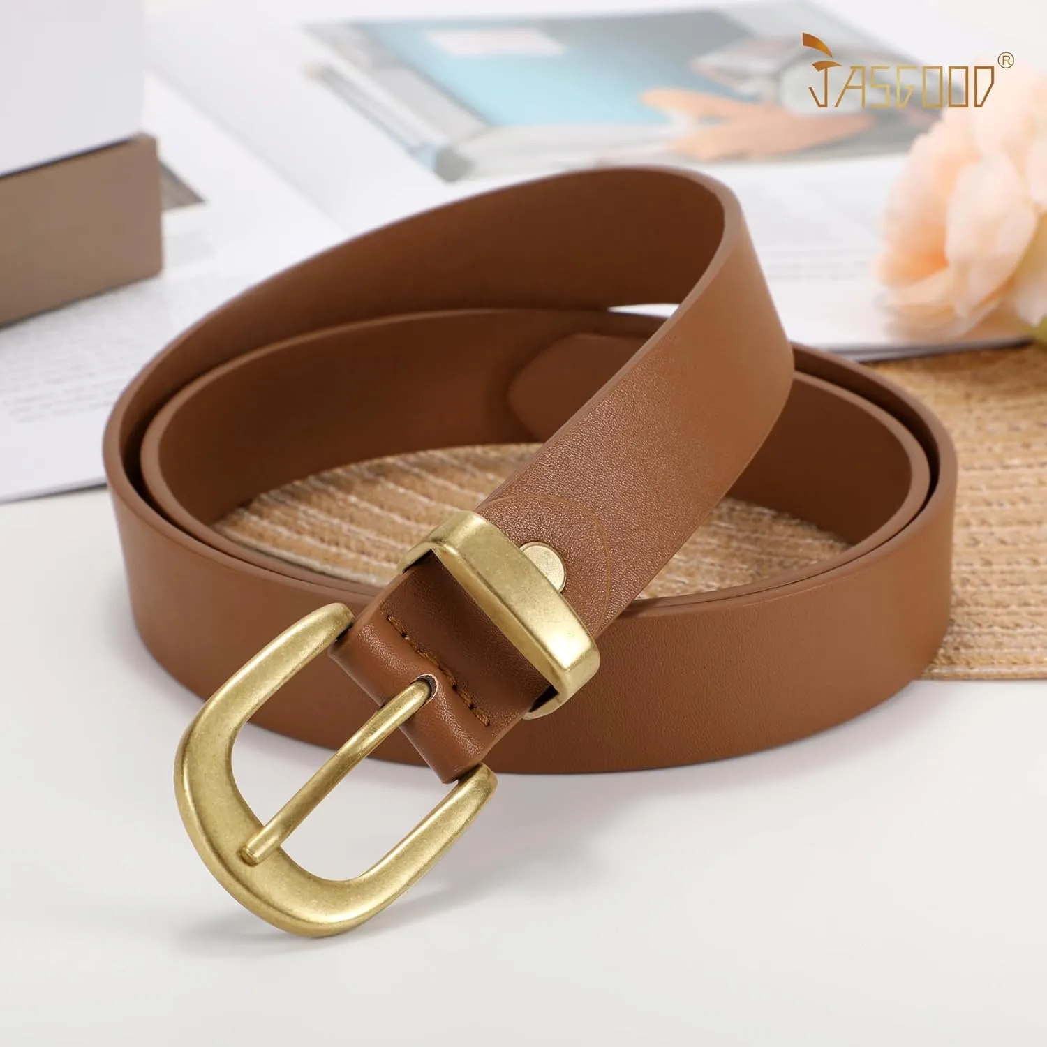 JASGOOD Womens Leather Belts for Jeans Pants 1.1" Width Vintage Ladies Belts for Dresses