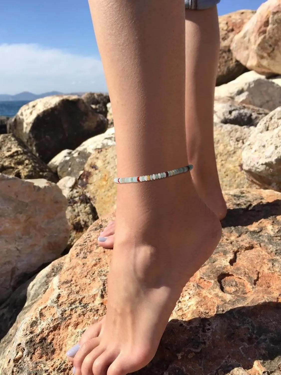 Jinxiuge Stone Beaded Anklets for Women Handmade Beach Boho Beads Ankle Bracelet Jewelry for Birthday Party Gift for Her