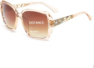 JM Bifocal Reading Sunglasses for Women Fashion Oversized Square Sun Readers Outdoor Reading Glasses UV400 Protection Brown  1.0