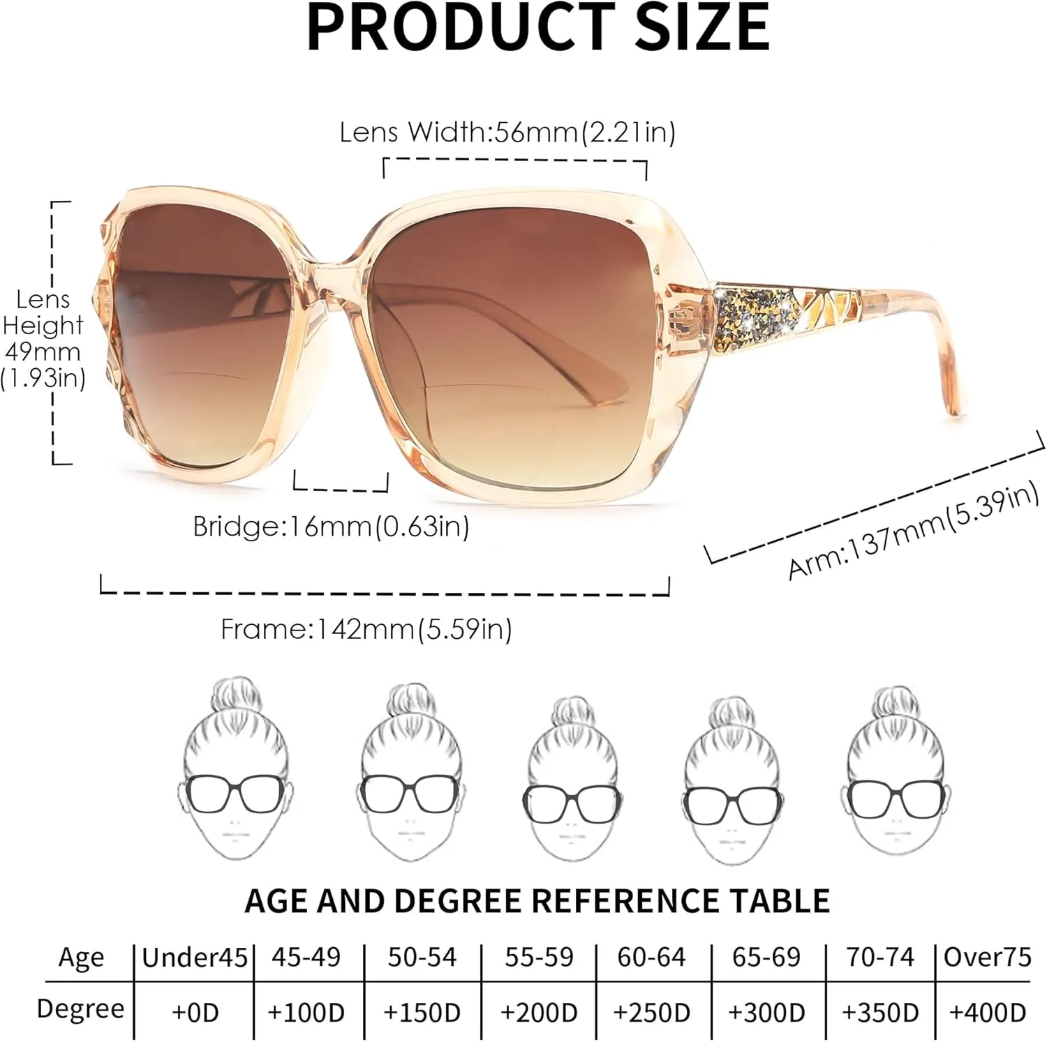 JM Bifocal Reading Sunglasses for Women Fashion Oversized Square Sun Readers Outdoor Reading Glasses UV400 Protection Brown  1.0