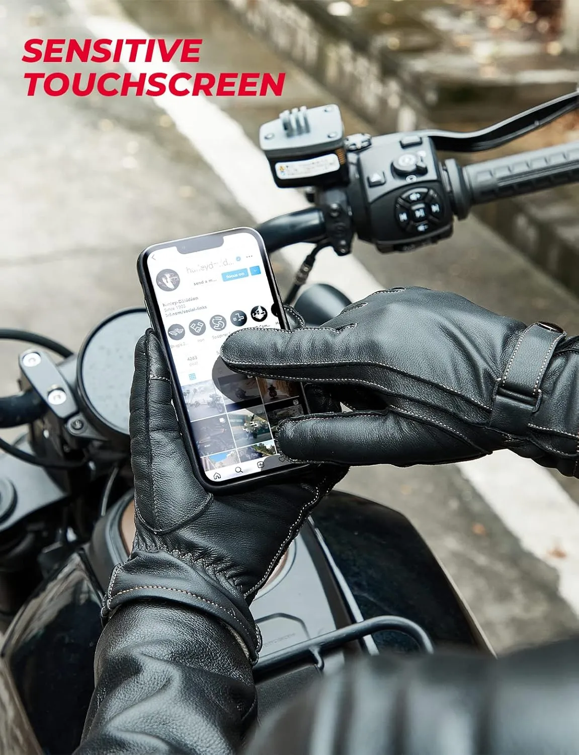 KEMIMOTO Winter Genuine Leather Gloves Cashmere Lined Gloves for Men Women Touchscreen Texting Riding Driving Motorcycle Black Glove Short Wrist