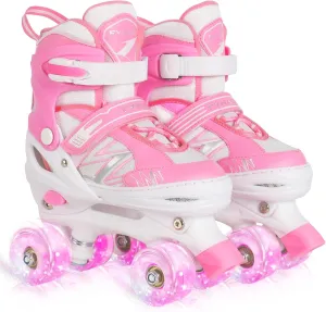 Kids Roller Skates for Boys Girls Kids Toddler Beginners, Adjustable 4 Sizes Quad Boys Roller Skates with All Light Up Wheels for Indoor Outdoor Sports
