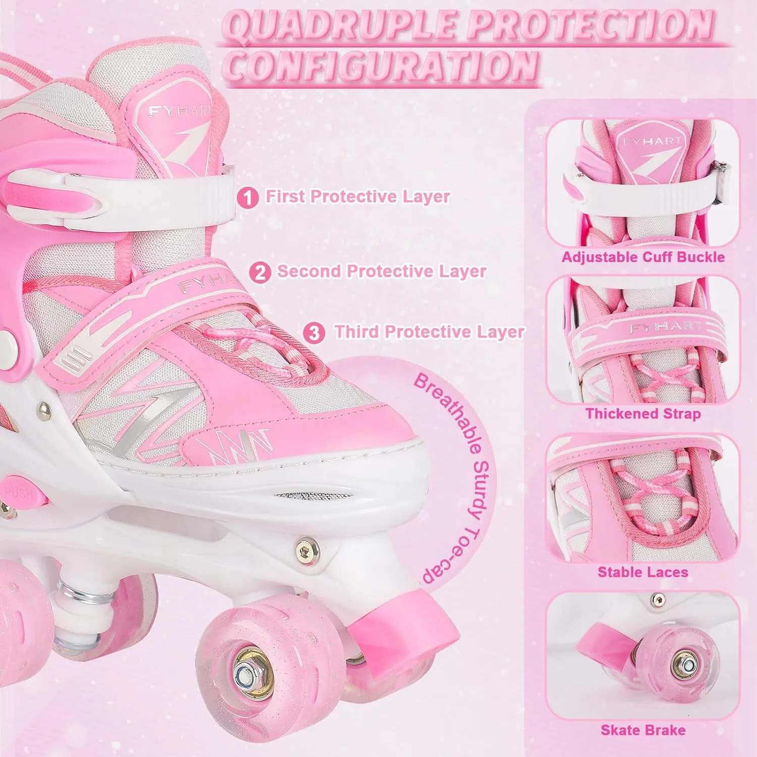 Kids Roller Skates for Boys Girls Kids Toddler Beginners, Adjustable 4 Sizes Quad Boys Roller Skates with All Light Up Wheels for Indoor Outdoor Sports