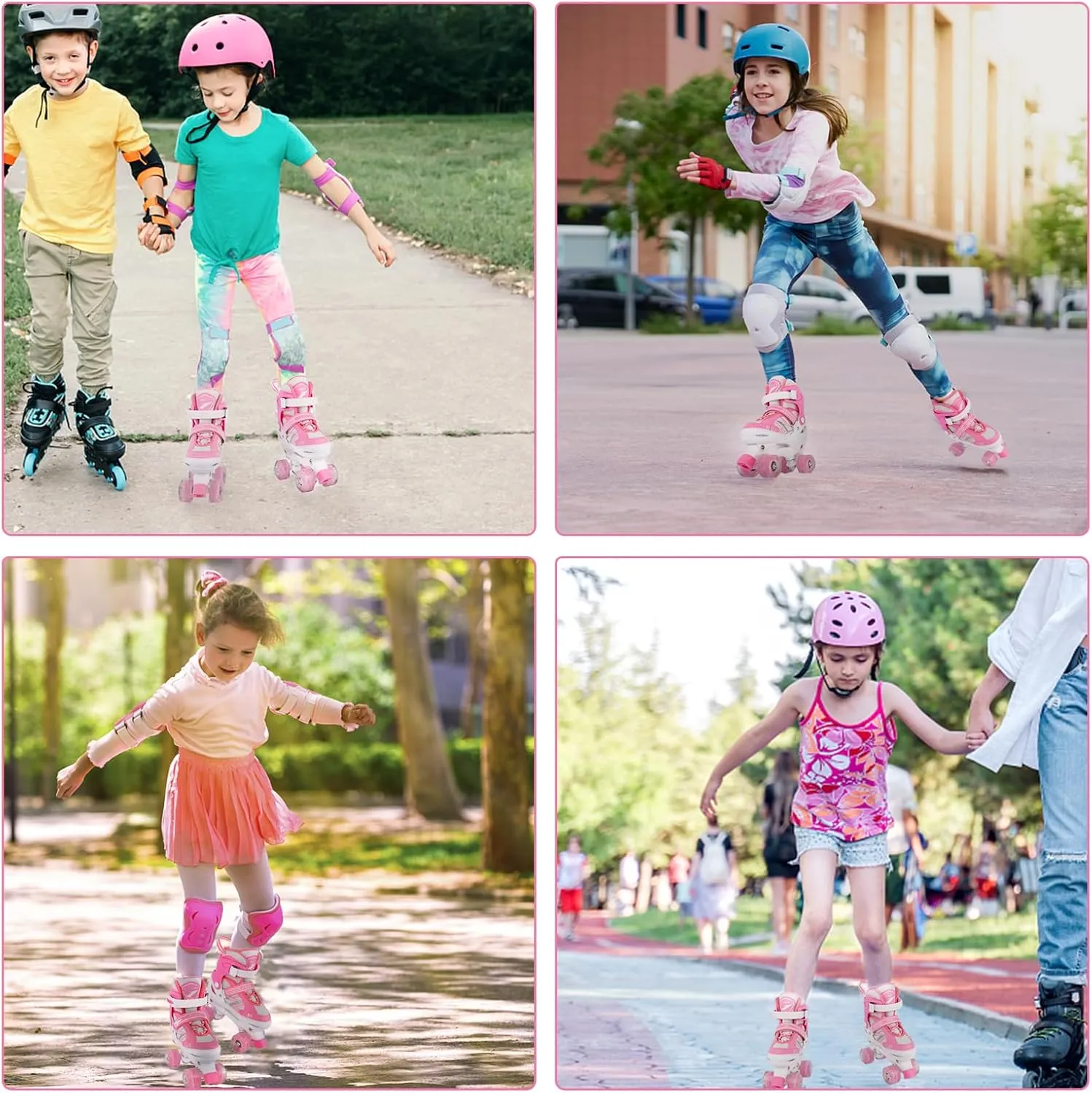Kids Roller Skates for Boys Girls Kids Toddler Beginners, Adjustable 4 Sizes Quad Boys Roller Skates with All Light Up Wheels for Indoor Outdoor Sports