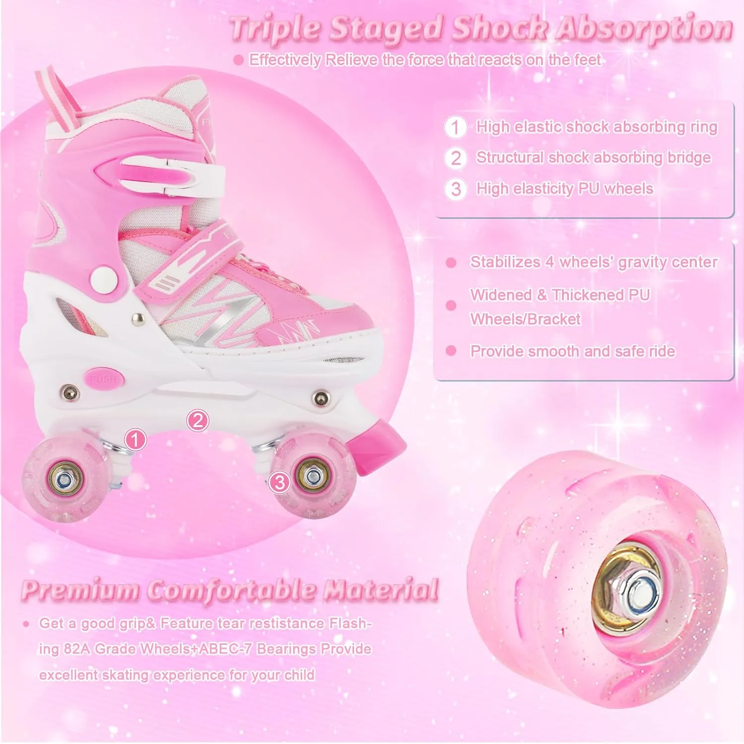 Kids Roller Skates for Boys Girls Kids Toddler Beginners, Adjustable 4 Sizes Quad Boys Roller Skates with All Light Up Wheels for Indoor Outdoor Sports