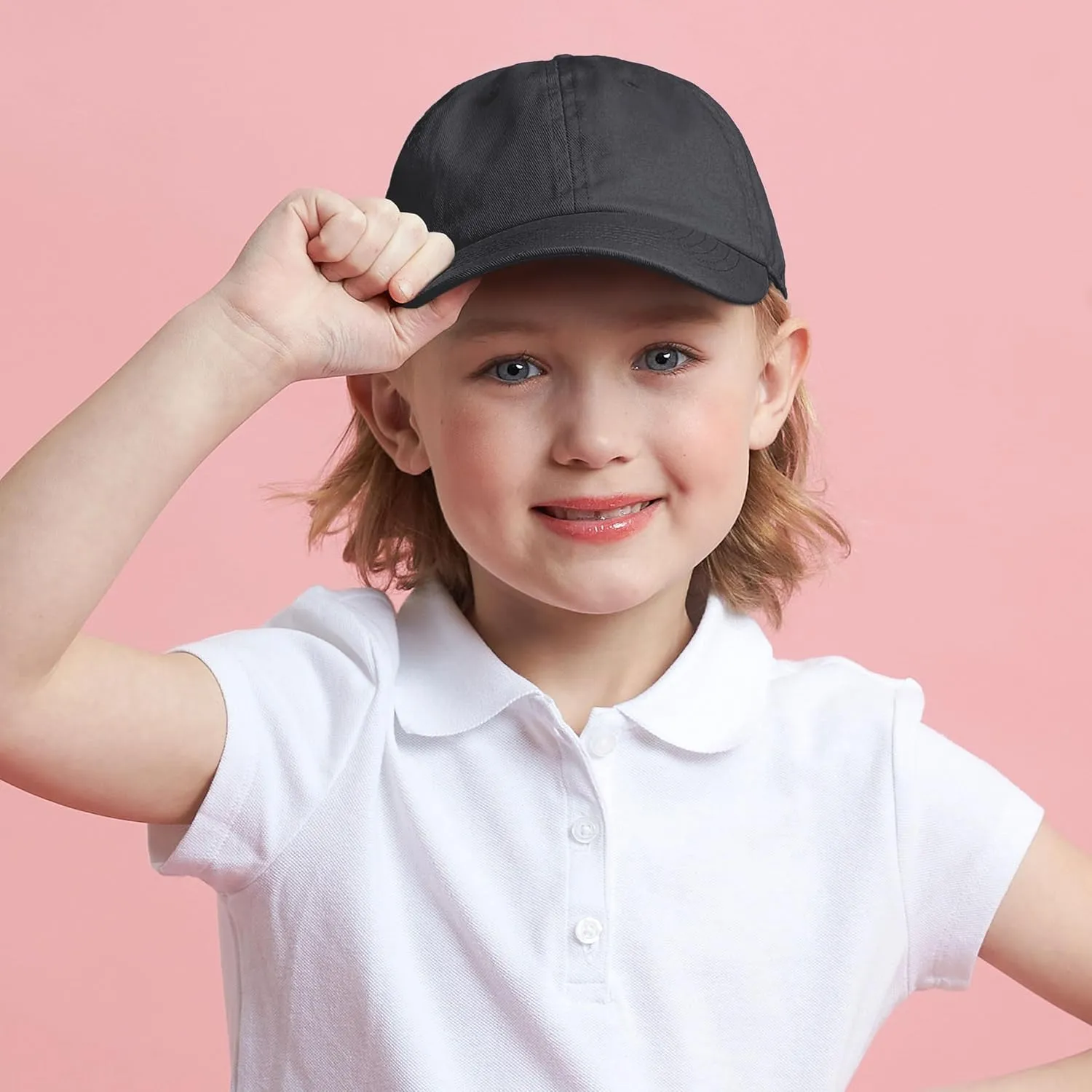 Kids Washed Low Profile Cotton and Denim UPF 50  Plain Baseball Cap Hat