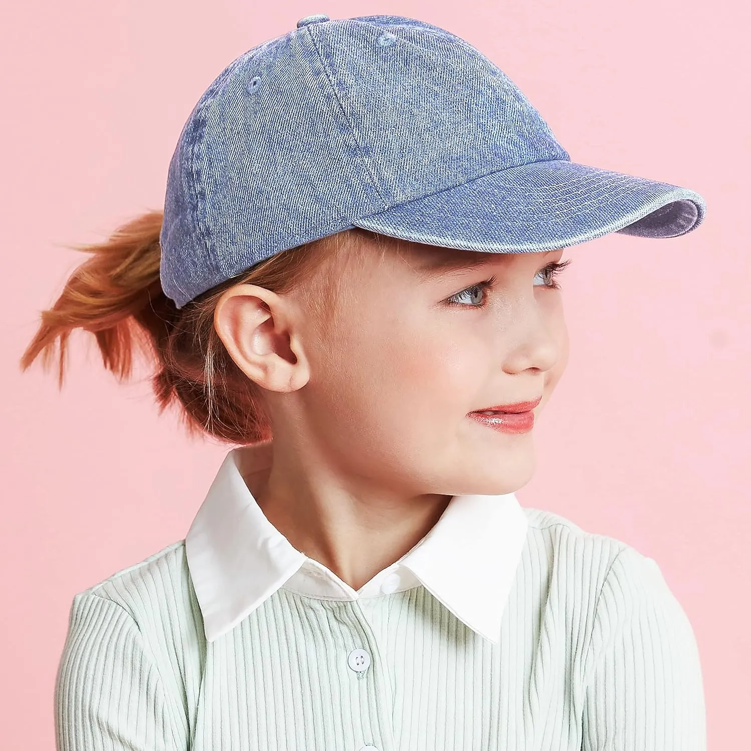 Kids Washed Low Profile Cotton and Denim UPF 50  Plain Baseball Cap Hat