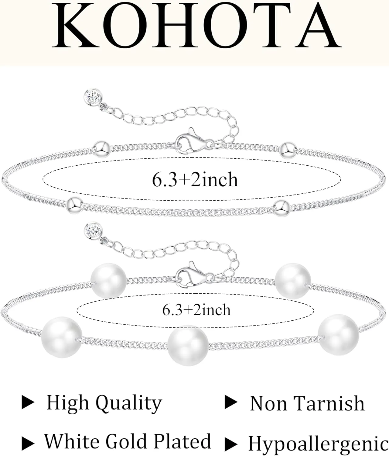 KOHOTA Silver Gold Bracelets for Women Trendy 14K Gold Plated Bracelet for Women Non Tarnish Dainty Stackable Layered Chain Heart Pearl Knot Beaded Bracelets Stack Set Charm Mothers Day Jewelry Gifts