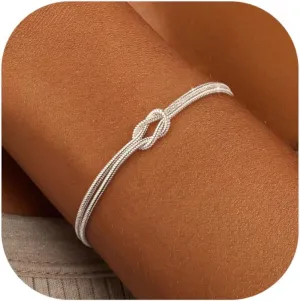 KOHOTA Silver Gold Bracelets for Women Trendy 14K Gold Plated Bracelet for Women Non Tarnish Dainty Stackable Layered Chain Heart Pearl Knot Beaded Bracelets Stack Set Charm Mothers Day Jewelry Gifts