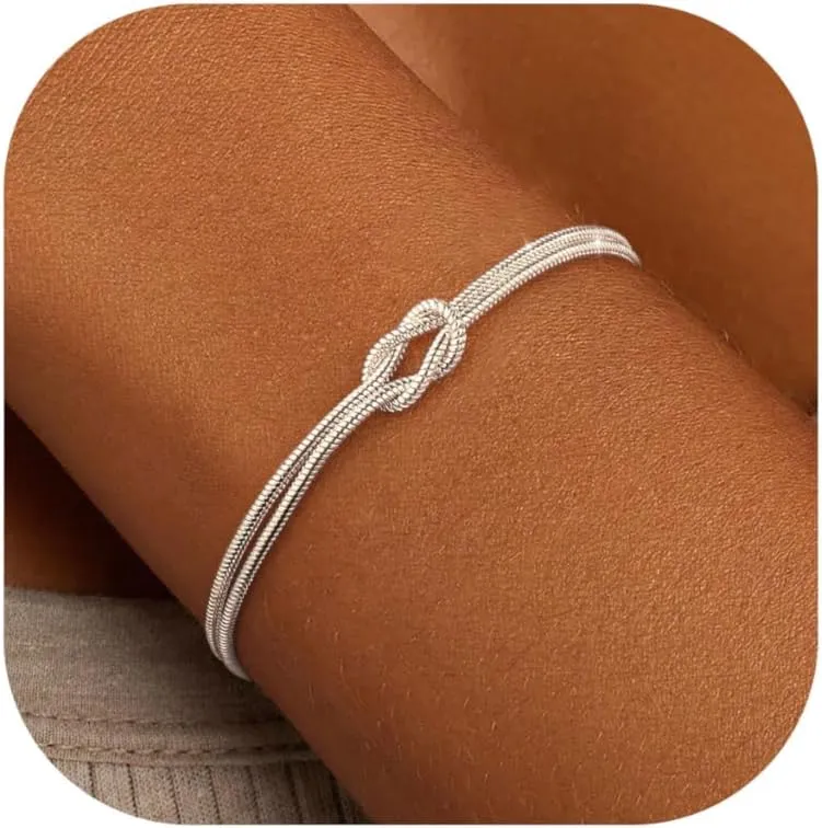 KOHOTA Silver Gold Bracelets for Women Trendy 14K Gold Plated Bracelet for Women Non Tarnish Dainty Stackable Layered Chain Heart Pearl Knot Beaded Bracelets Stack Set Charm Mothers Day Jewelry Gifts