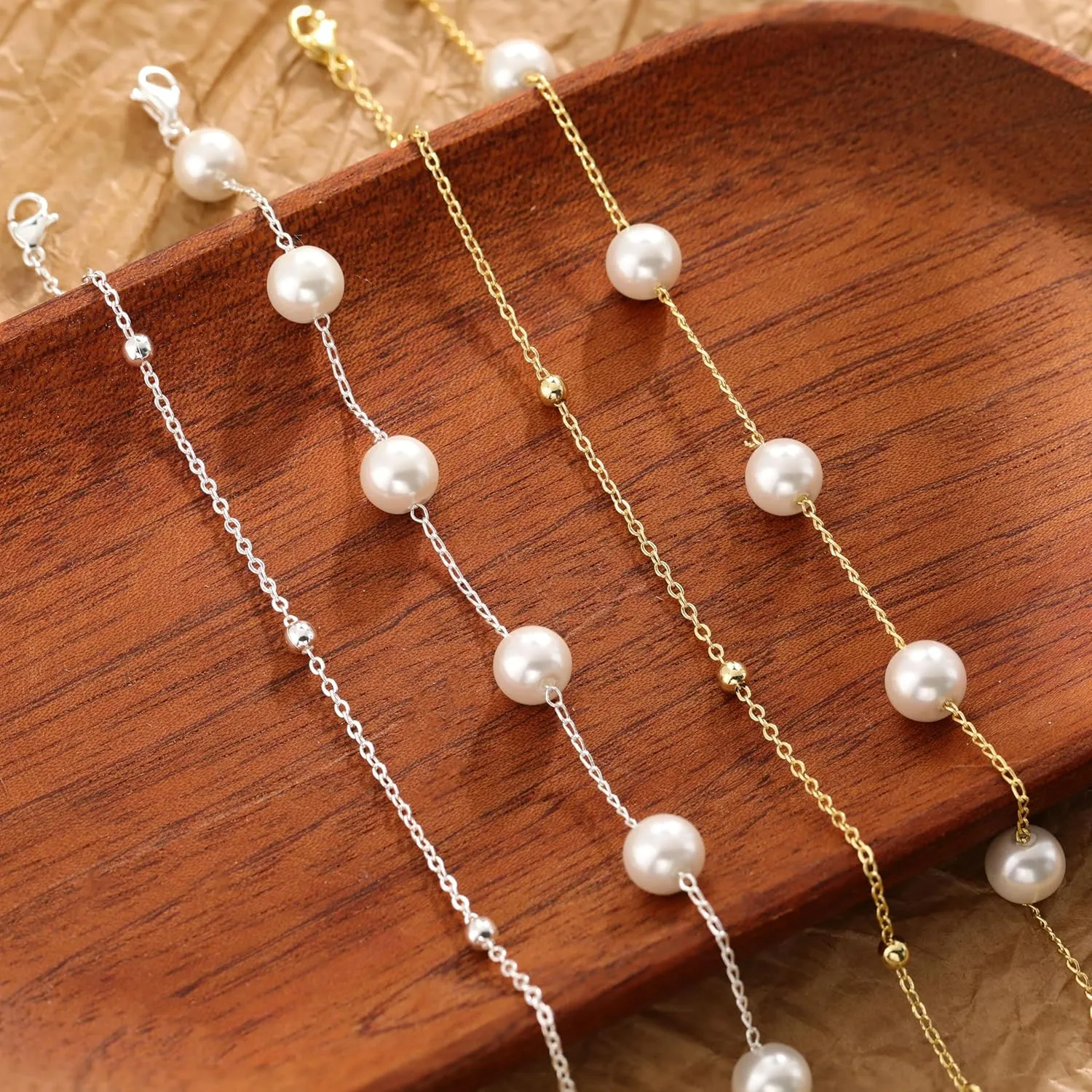 KOHOTA Silver Gold Bracelets for Women Trendy 14K Gold Plated Bracelet for Women Non Tarnish Dainty Stackable Layered Chain Heart Pearl Knot Beaded Bracelets Stack Set Charm Mothers Day Jewelry Gifts