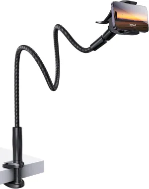Lamicall Gooseneck Phone Holder Bed - [Nylon Braided] Flexible Arm, 38inch Overall Length, 360 Adjustable Clamp Clip, Overhead Cell Phone Mount Stand for Bed, Desk, 4-7 Cellphone