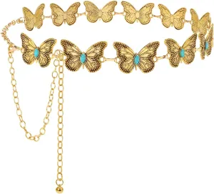 LEACOOLKEY Western Metal Concho Belt for Women Cowgirl Boho Waist Chain Belt for Dresses Jeans Pants