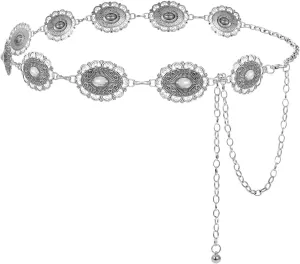 LEACOOLKEY Western Metal Concho Belt for Women Cowgirl Boho Waist Chain Belt for Dresses Jeans Pants