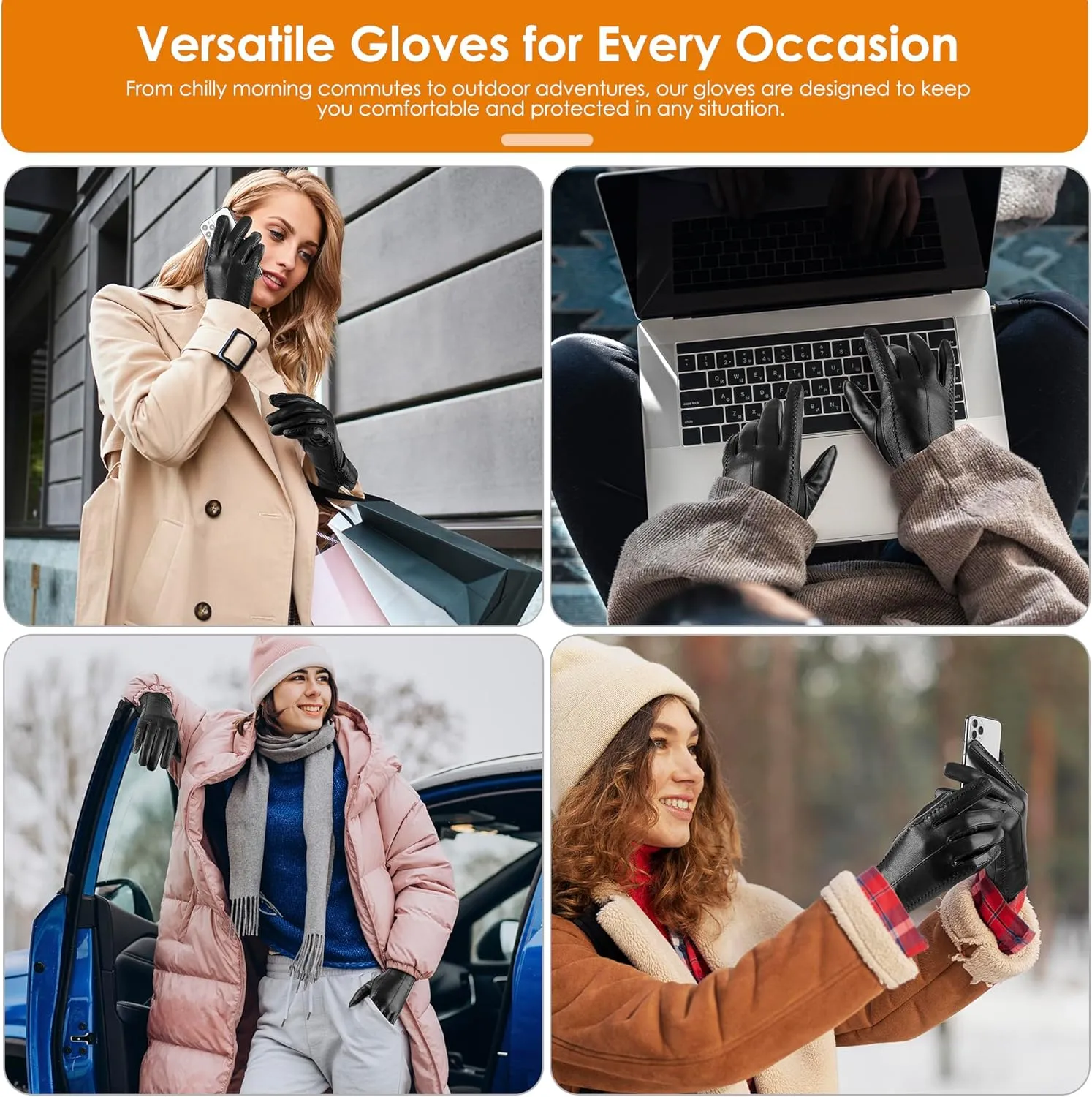 Leather Gloves for Women Genuine Lambskin, Womens Gloves Warm Wool Lined, Winter Gloves Touchscreen Texting Driving