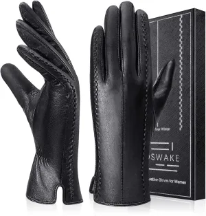 Leather Gloves for Women Genuine Lambskin, Womens Gloves Warm Wool Lined, Winter Gloves Touchscreen Texting Driving