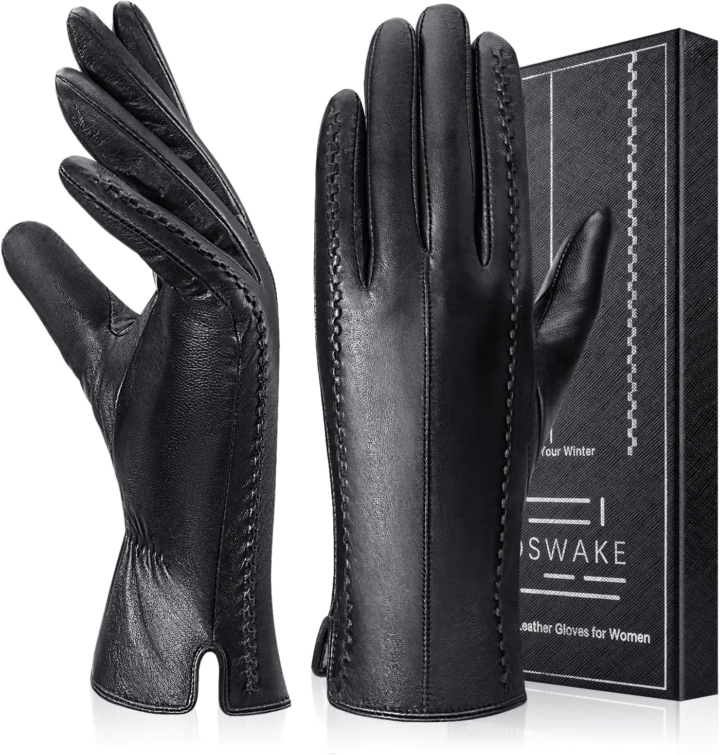 Leather Gloves for Women Genuine Lambskin, Womens Gloves Warm Wool Lined, Winter Gloves Touchscreen Texting Driving