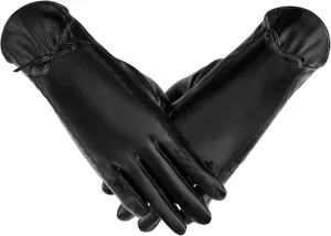 Leather Gloves for Women - Womens Black Leather Winter Gloves, Touchscreen Texting Driving Gloves Women, Warm Fleece Lined Winter Gloves for Women, Thermal Womens Gloves for Cold Weather