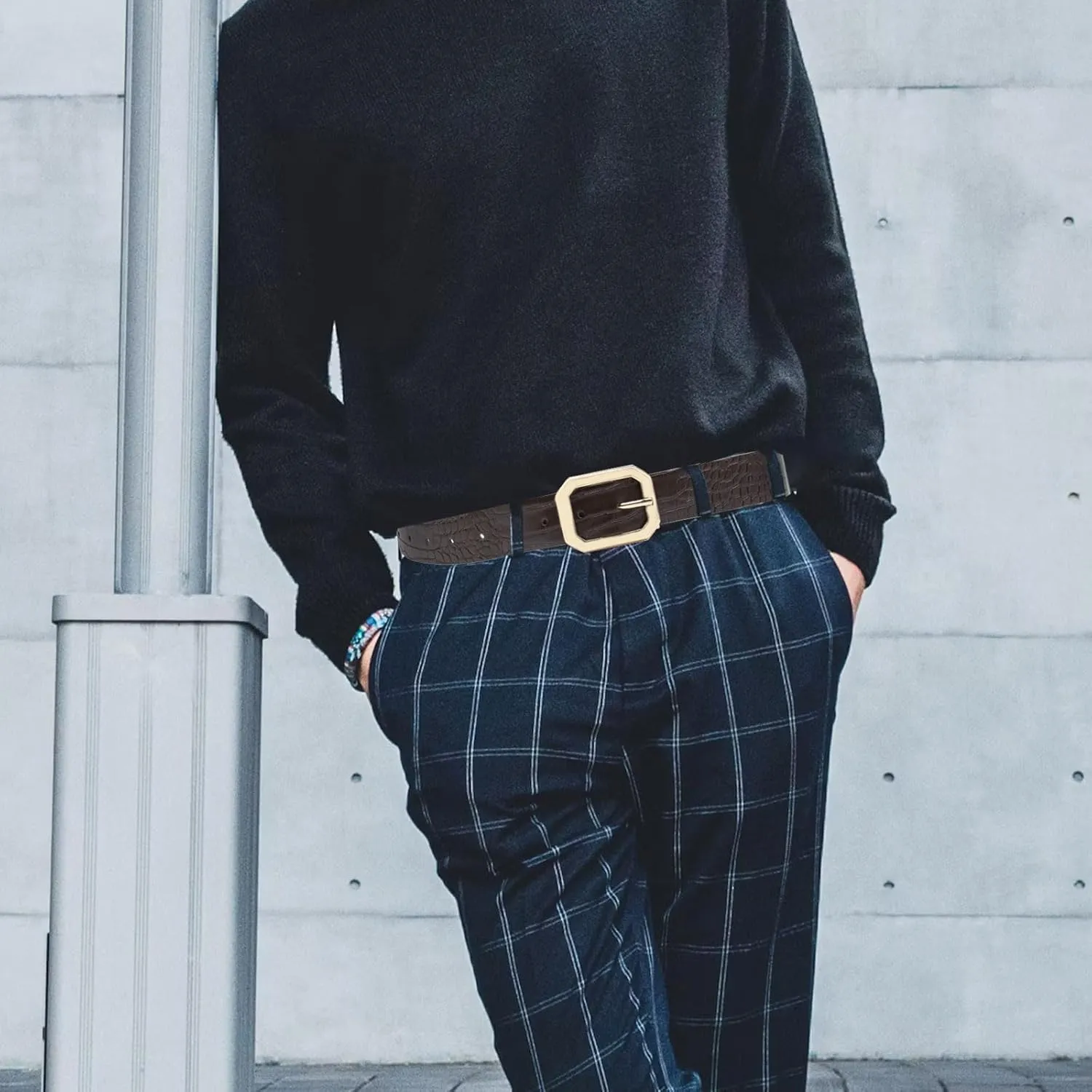 Long Keeper Women Leather Belt - Ladies Waist Belt for Pants Jeans Dresses With Square Buckle Soft Vegan Leather Casual Belt