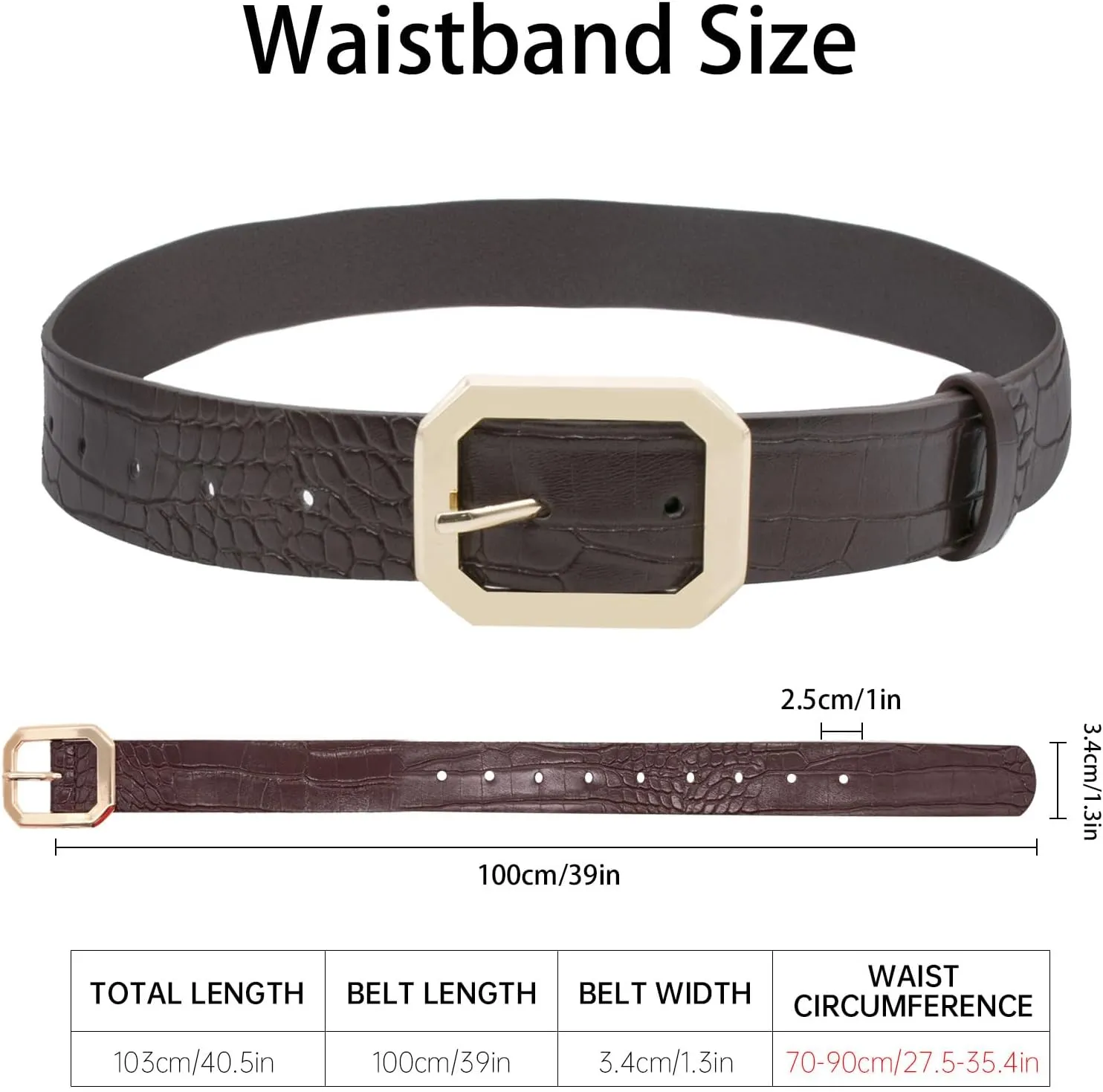 Long Keeper Women Leather Belt - Ladies Waist Belt for Pants Jeans Dresses With Square Buckle Soft Vegan Leather Casual Belt