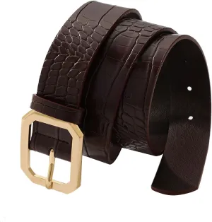 Long Keeper Women Leather Belt - Ladies Waist Belt for Pants Jeans Dresses With Square Buckle Soft Vegan Leather Casual Belt