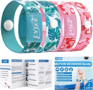 LYJEE Motion Sickness Bands, Nausea Relief Wristbands for Adults and Kids,Acupressure Wristband for Pregnancy Women Morning Car Travel Sickness, 2 Pairs small sizes