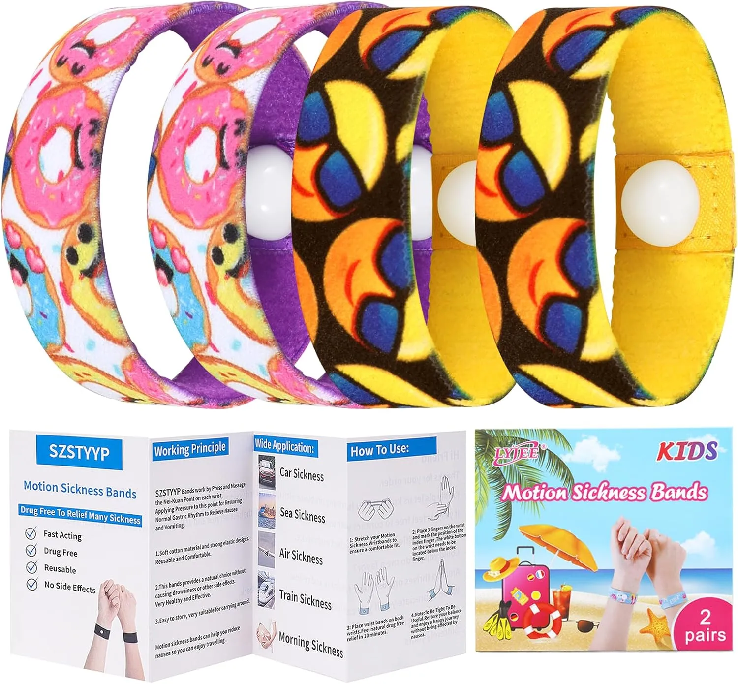 LYJEE Sea Sickness Wristbands for Kids Motion Sickness Bands for Kids Cruise Ship Vacation Anti Nausea Wristbands All-Natural Non Drowsy Relief Acupressure Treatment(Small)